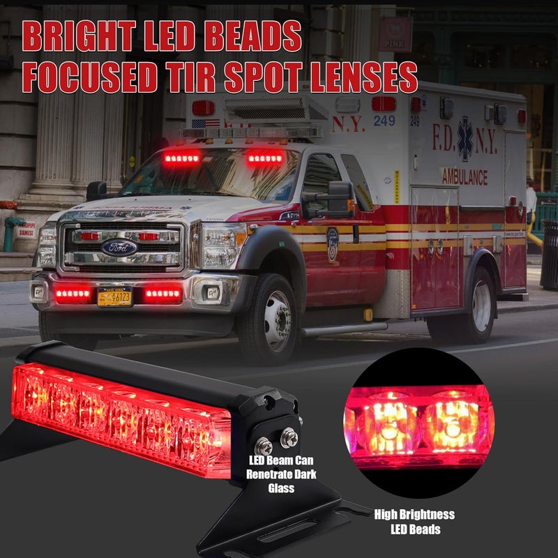 Tiannor 2X 6.1 inch Emergency Strobe Lights Red 12 LED Hazard Warning Flashing Safety Front/Rear Windshield Deck Split Lights Grille for Volunteer Firefighter Vehicles POV Trucks - Image 3